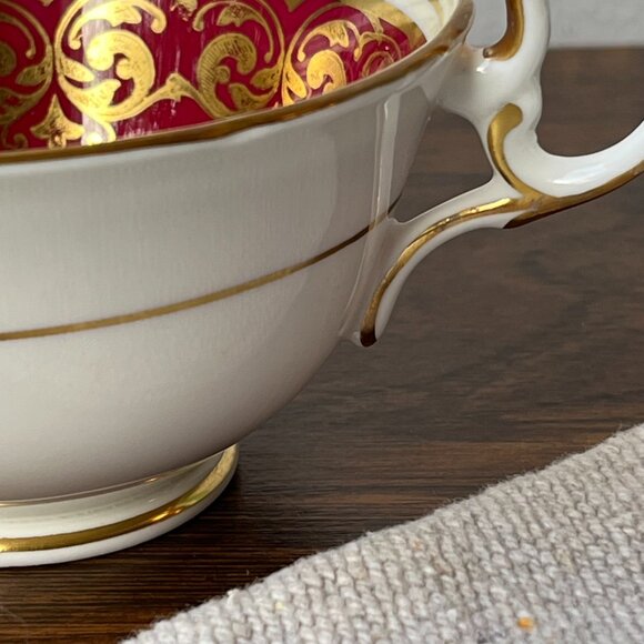 Aynsley England Bone China Tea Cup Ruby Red Floral Center 882 - Picture 11 of 16